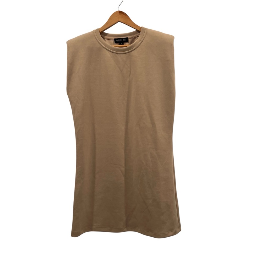 Rachel Zoe Tan Sleeveless Padded Shoulder Shift Dress Size Small Neutral Boho